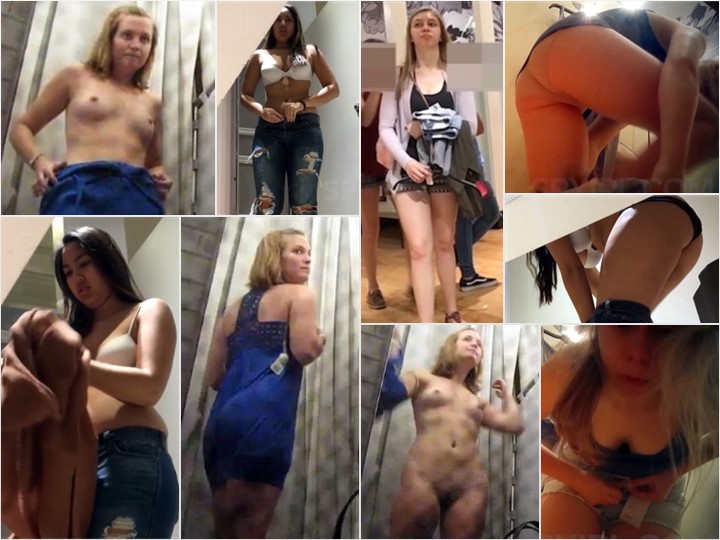 Caught Daddy's girl changing room spy cam Trying on blue dress in changing room