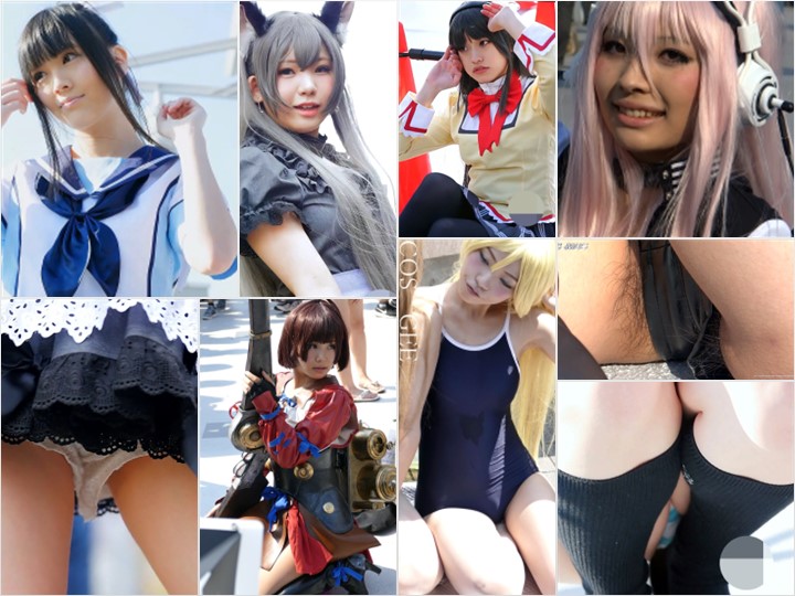 Cosplay コミックマーケット コスプレ クールな美人レイヤーさんの制服対面縞パンチラ コミケ