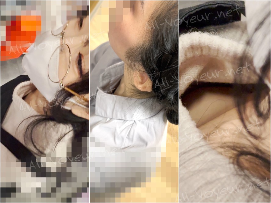 【店員個撮㉜】再び！ツンツン乳首の美術品店員さん/メガネの巨乳店員さん/2名
