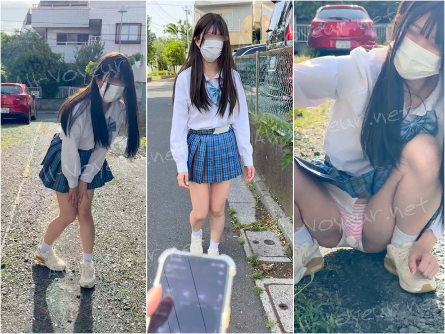 青チェ制服で遠隔ローター飛びっ子を装着して外出してきましたっ♡