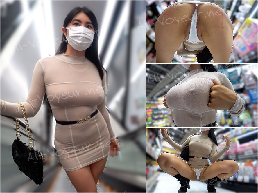 【ノーブラ乳首透け】勃起乳首×鬼食い込みTバックを完全開放!!ド変態美女の激シコ仕草連発でフル勃起不可避!!
