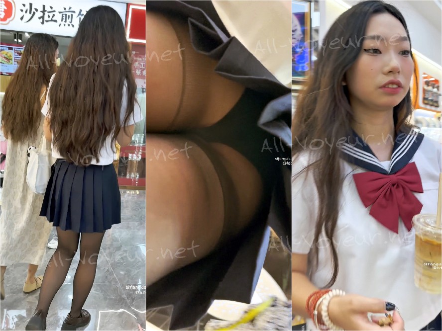 【KFC】JK制服学生妹和闺蜜逛街。黑丝水手服黑内前后CD[某房原版]