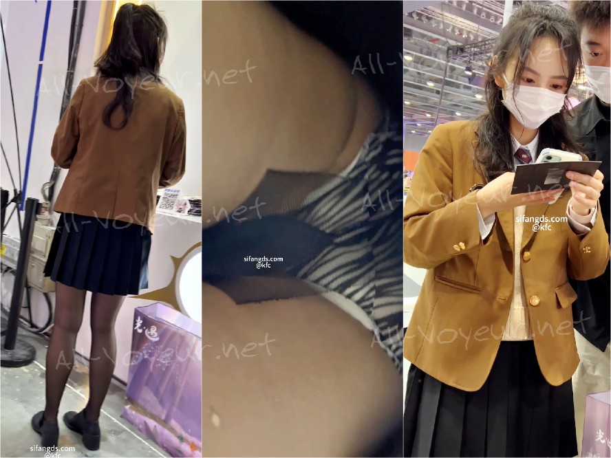 服屋の店員さんが話しかけに出てきた。彼女は可愛らしく、短いスカートと真っ白な下着を身につけていた。