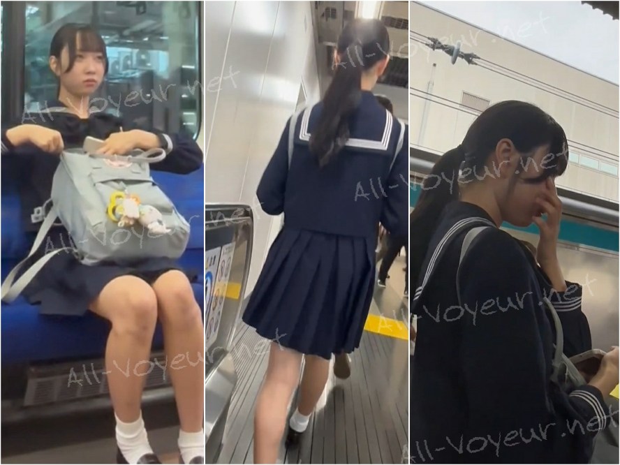 可愛いお顔とスタイルの良いお嬢様ＪＫの制服姿を斜め前からと横から視姦