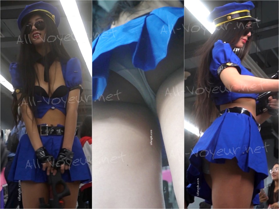 スタイル抜群の婦警さんがお嬢様コスプレ…胸を半分露出させて写真撮られまくり