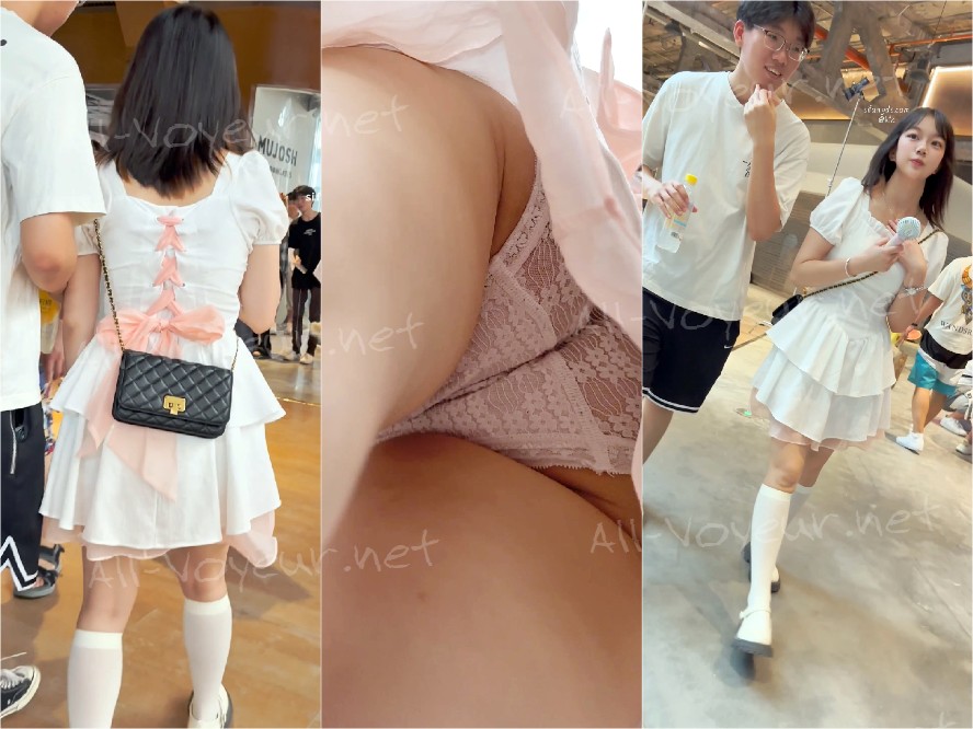 【KFC】可爱甜妹和男友逛街·长裙白袜却穿了透明内·前面漏洞[某房原版]
