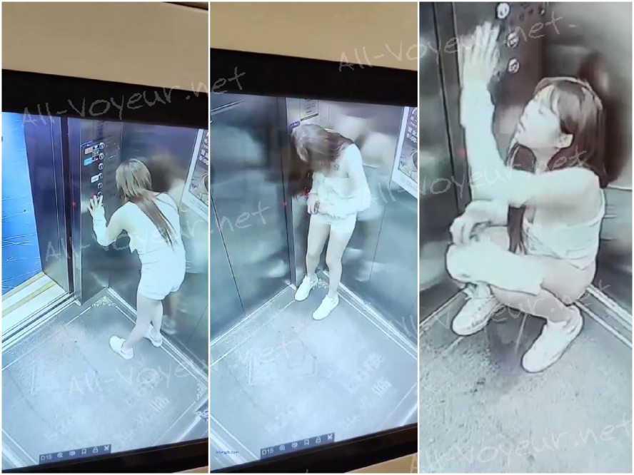 Beautiful girl peeing in the elevator