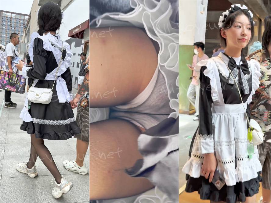 【KFC】双子の女子高生が買い物中、同じシースルースカートと薄緑の下着を着て、超鮮明
