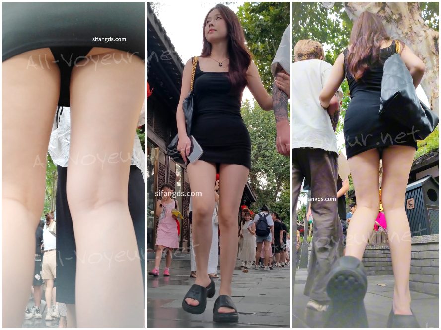 【CSCD】蓝色包臀裙肥臀美女和闺蜜逛街，肉色窄内