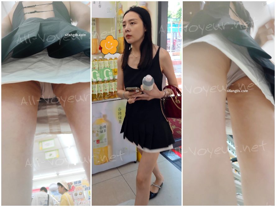 【CSCD】黑色连衣裙极品美女和闺蜜逛街，粉色内内