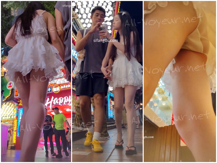 【CSCD】黑色连衣裙极品美女和闺蜜逛街，粉色内内