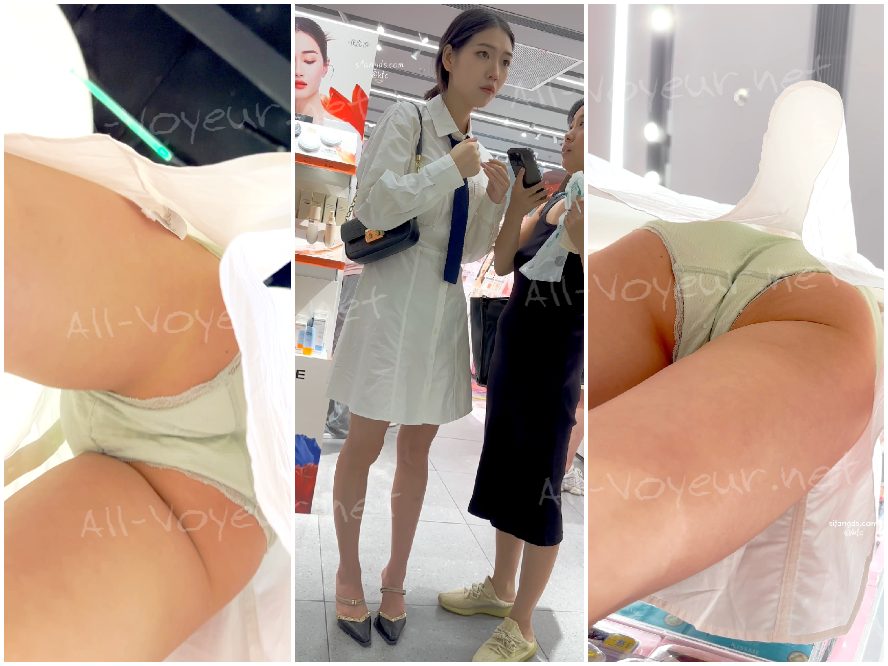 【KFC】镂空裙少妇逛街买奶茶。白色内内低角度前后CD