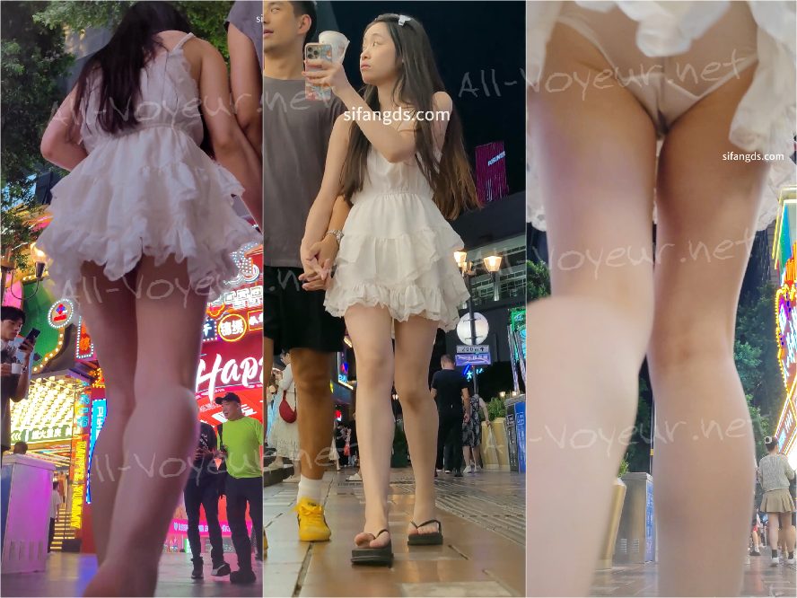 【CSCD】黑色白点包臀裙少妇和家人逛街，黑色窄内