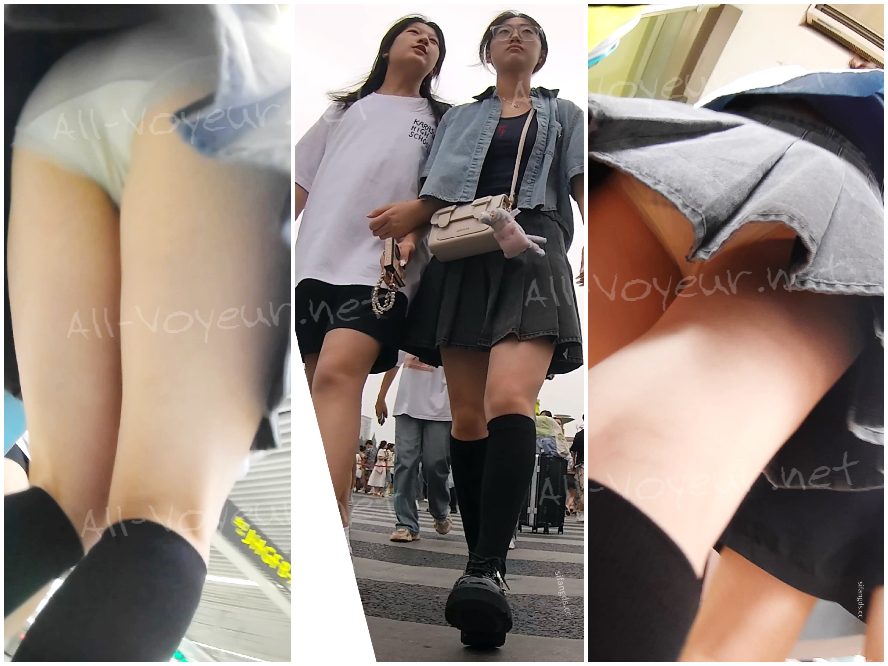 『D D』-105-眼鏡をかけた女子高生、濃いグレーのプリーツスカート、白い下着