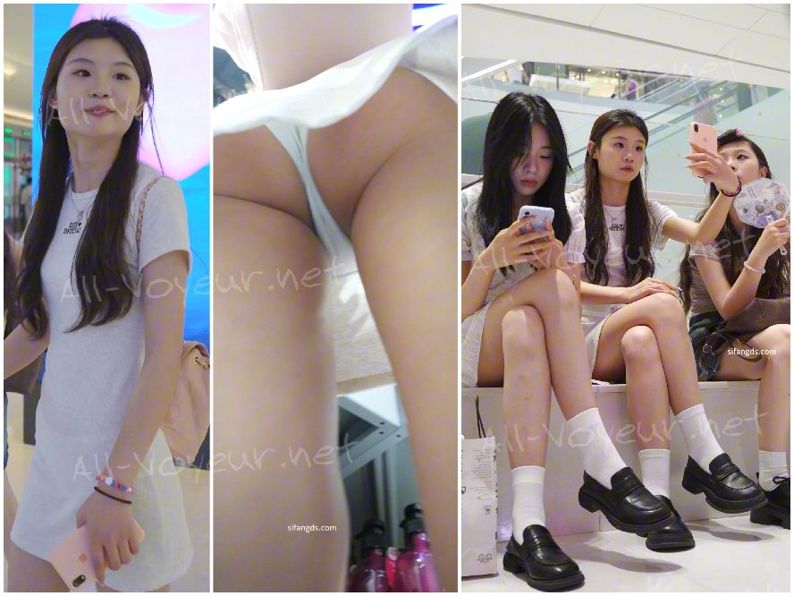 数人の大学生が一緒に買い物に行きました…曲線美のある体型のグレーのロングスカートとタイトな下着