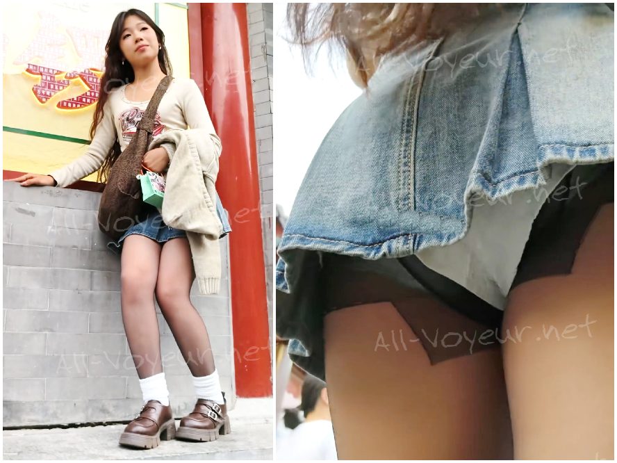 MM（女性モデル）のオリジナル最高級ミニスカートと黒ストッキング