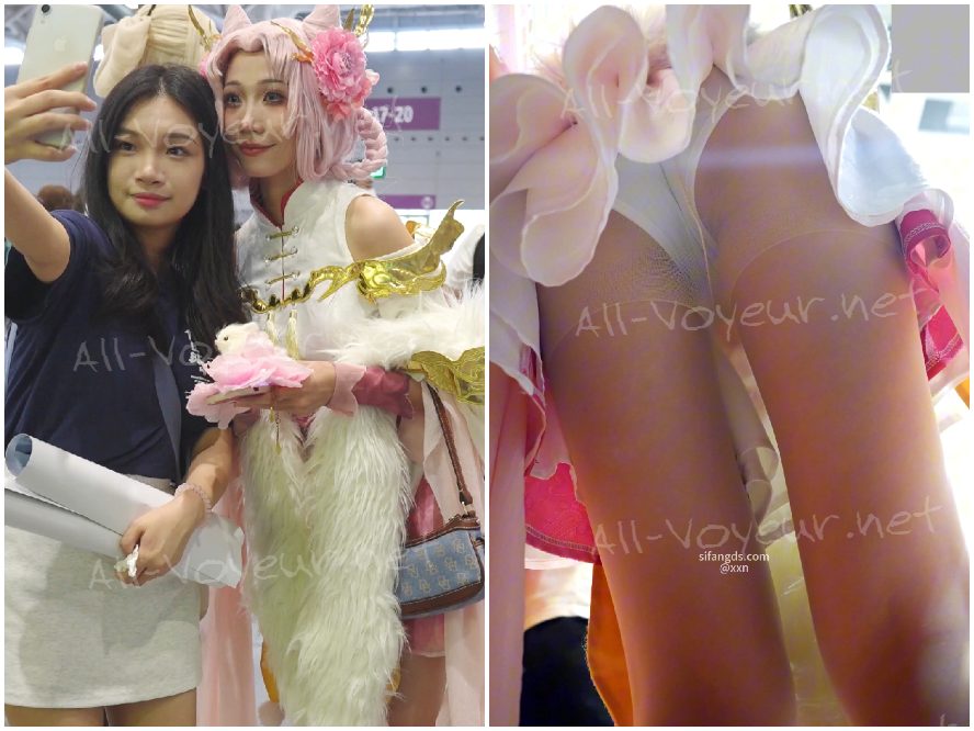 花柄のドレスを着た女の子の下着は漫画風の透明な裏地が付いています。お尻の裏側には黒い裏地が見えます。