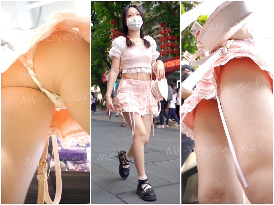 ぴったりとしたペンシルスカートでパンティラインが丸見え…セクシーな花柄、細いウエスト、露出した陰毛。