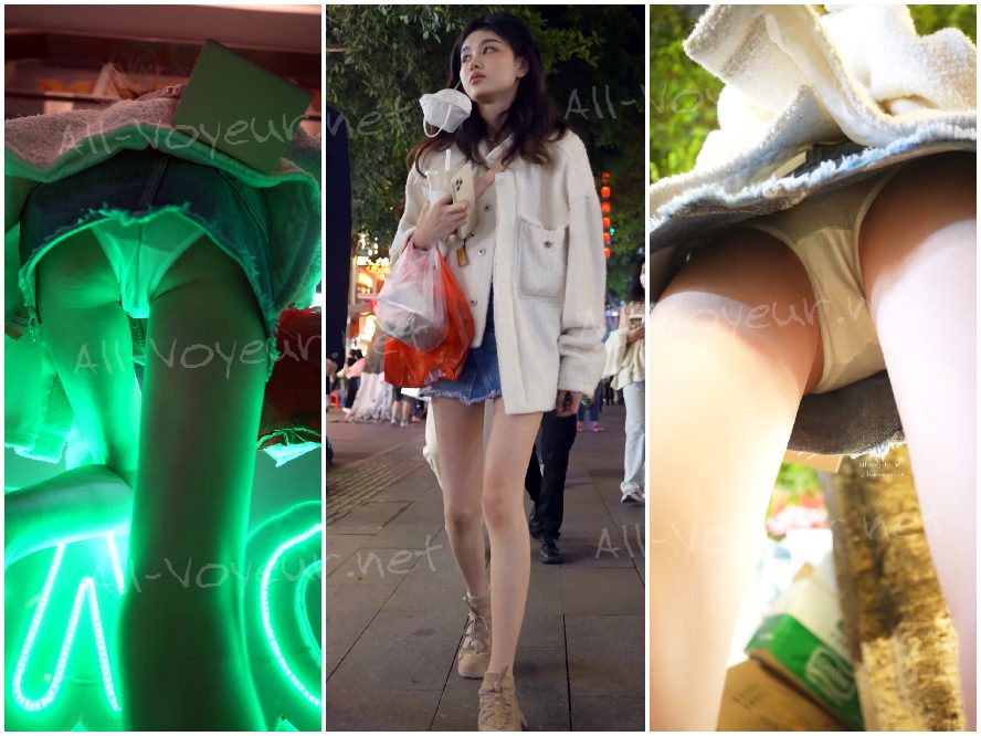 超短いスカートをはいた、脚の長い驚くほど美しい女性…足を上げるとうっかり露出してしまいます…白い下着が少し透けて、完璧なスタイルが露わになります…