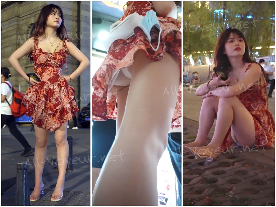 ゆったりとしたスリップドレスを着た美しい女性が、透け感のあるレースの下着を身につけています…彼女の陰毛が前面からはみ出ています。