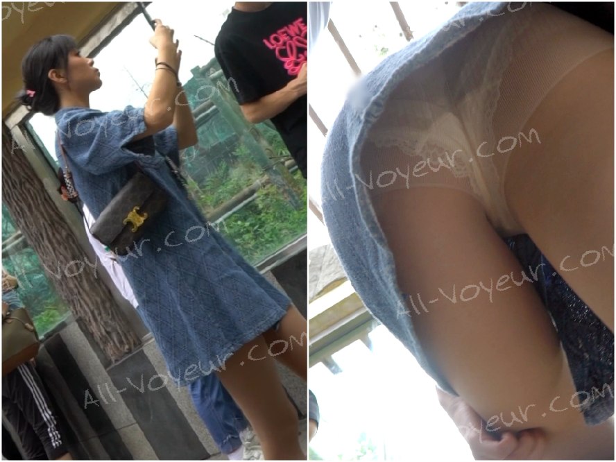 (Kongcheng によるオリジナル) デニムのドレスを着て、肉厚なお尻を透け感のある肌色のストッキングで覆った美しい若い女性。