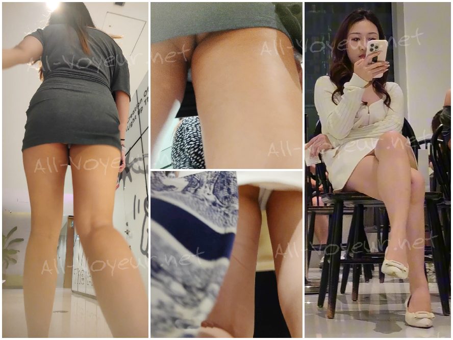 私は自動車ショーで2人の女性係員を捕まえた。1人は白い下着を着けており、もう1人はピンクの下着を着けていた。