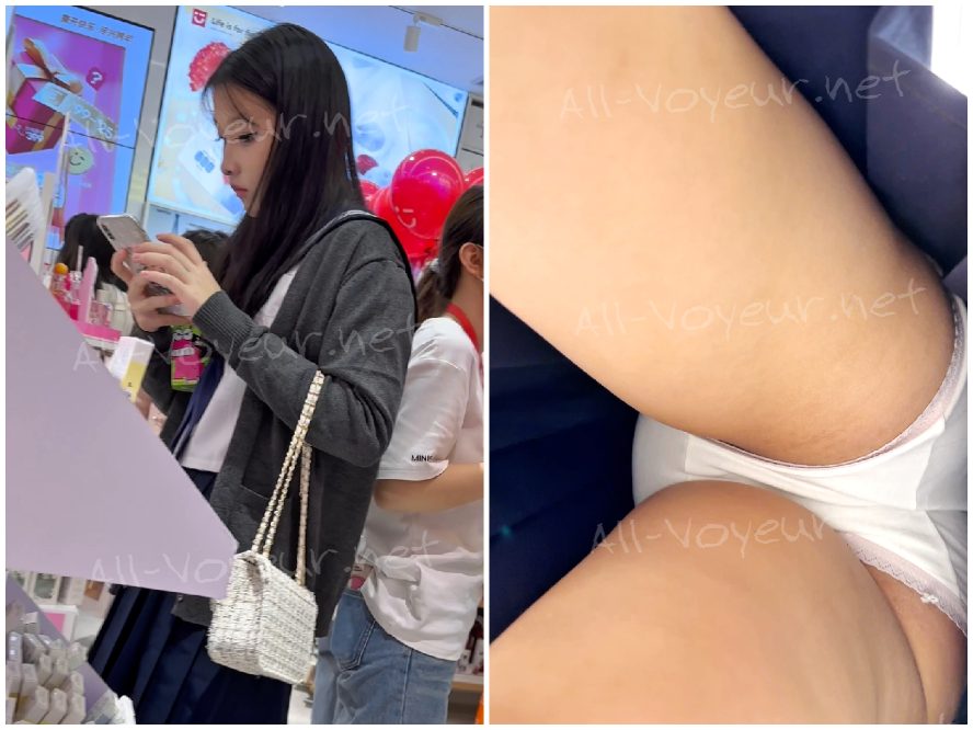 ロングスカートをはいた女子生徒が親友と一緒に買い物に出かけます。彼女はヌードストッキングと白い下着を身につけています。