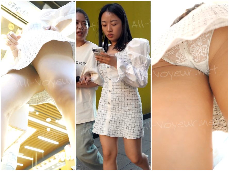 (BC-AA-638) ボディコンスカートを着た若い女性が買い物に出かけます...彼女のお尻が露出し、透ける下着が見え、彼女は身をかがめて陰毛を見せます。