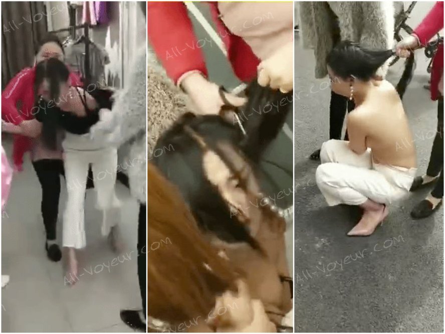 美しい服屋の店長が浮気され、妻とその取り巻きが彼女の髪を切り、裸にして街中を引き回した！