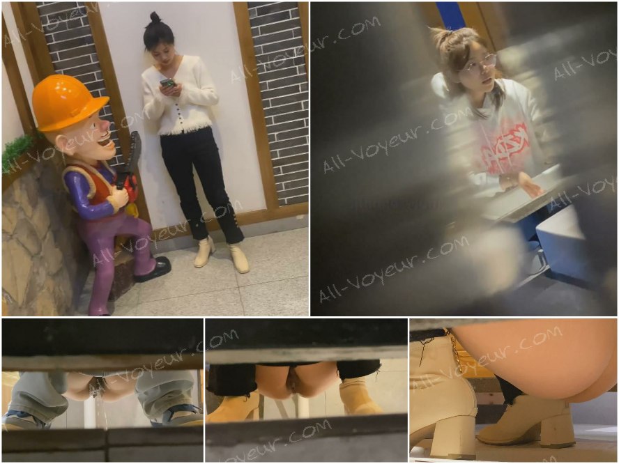 新流出❤️厕拍大神手持闯拍补习班女厕偷拍两个妹子尿尿短靴妹子在光头强旁边玩手机[