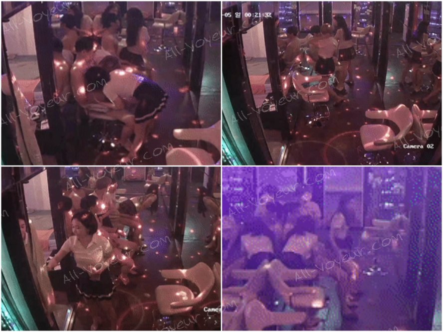 マッサージ店の監視カメラ映像に、近くの売春宿で人々が性行為をしている様子が映っていた。学生をテーマにしたイベントで、複数の客がグループセックスをしたり、廊下で