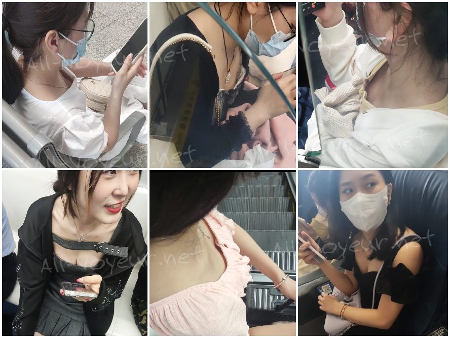 地下鉄駅でのスカート内盗撮：巨乳と小粒乳首の接写（パート2） [オリジナル版]