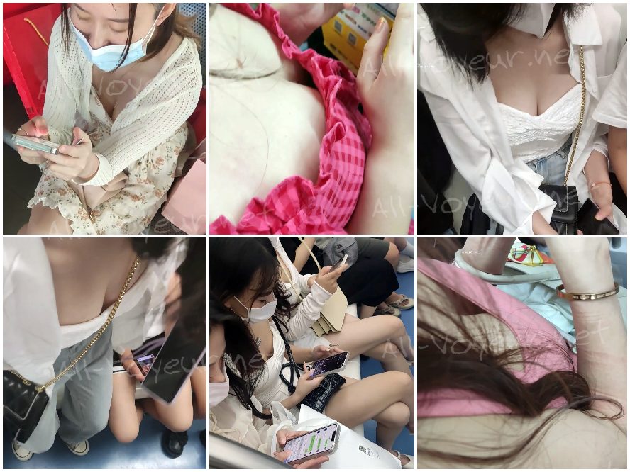地下鉄駅でのスカート内盗撮：巨乳と小粒乳首の接写（パート2） [オリジナル版]