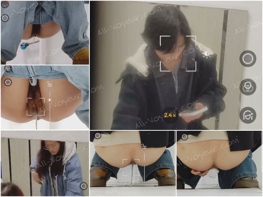 ある熟練写真家が、黄色い革靴を履いた女子大学生が覗き見している様子を密かに撮影した。彼女の陰部は分厚い白い布の上に垂れ下がっていた…。