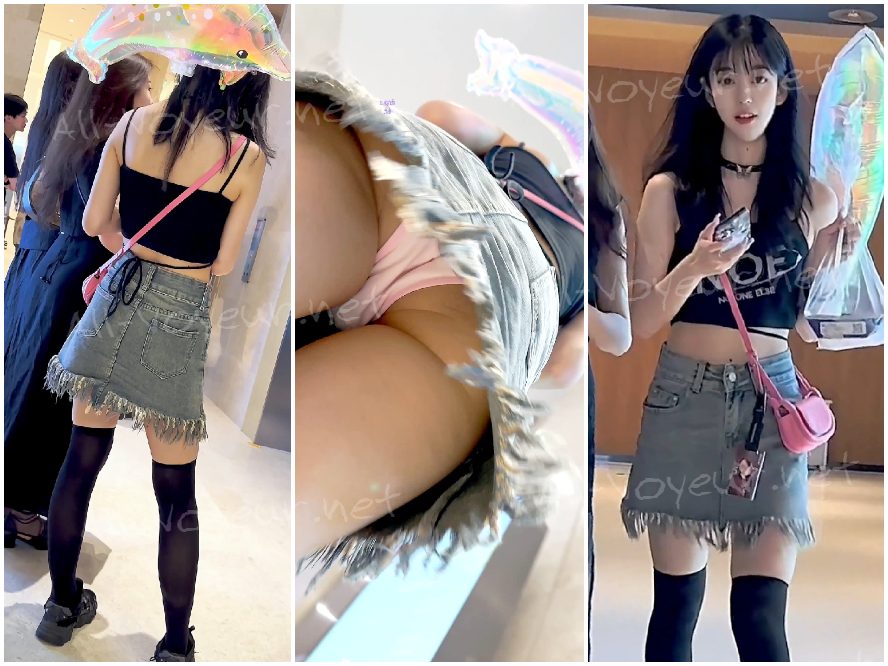 【KFC】超絶美女コスプレイヤーとその親友がショッピングへ —— 前屈みになって白い下着を披露（ドアップ撮影）