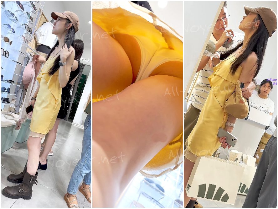 【KFC】超絶美女コスプレイヤーとその親友がショッピングへ —— 前屈みになって白い下着を披露（ドアップ撮影）