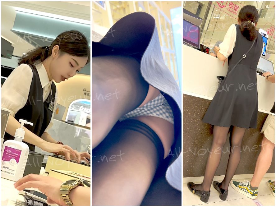 【KFC】メイド服コスプレイヤーが彼氏と買い物へ。黒の網タイツ、半透明の下着、CD-ROMはかなり挑発的。