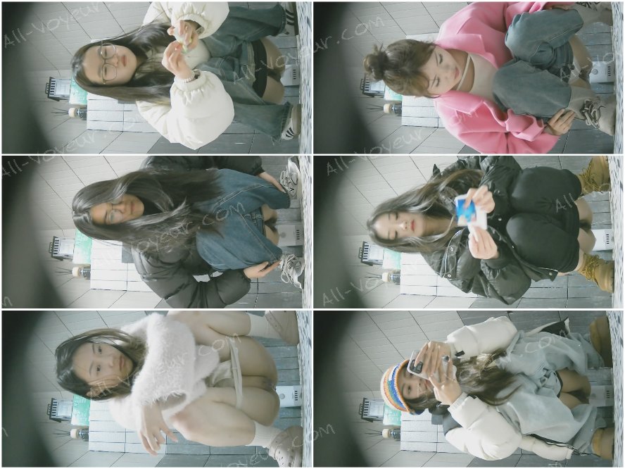 トイレ写真の達人❤️ オフィスビルで用を足す女性同僚の高解像​​度隠し撮り写真。正面と背面の両方から、2つの視点で撮影。毛のない女性同僚と、毛深い眼鏡をかけた女性。
