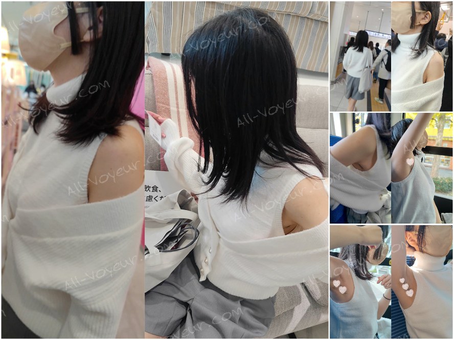 【腋毛超接写】肩出し美少女の隙間から覗くまさかの腋毛を追跡超接写
