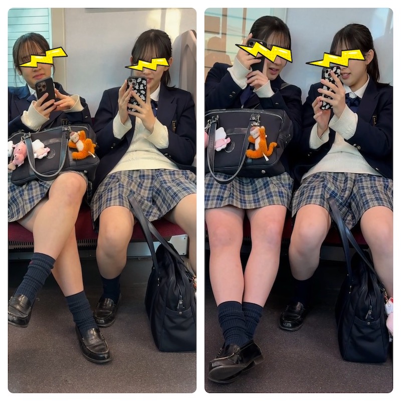 仲良し2名の制服美女のエロ過ぎる対面ミニスカ生脚559