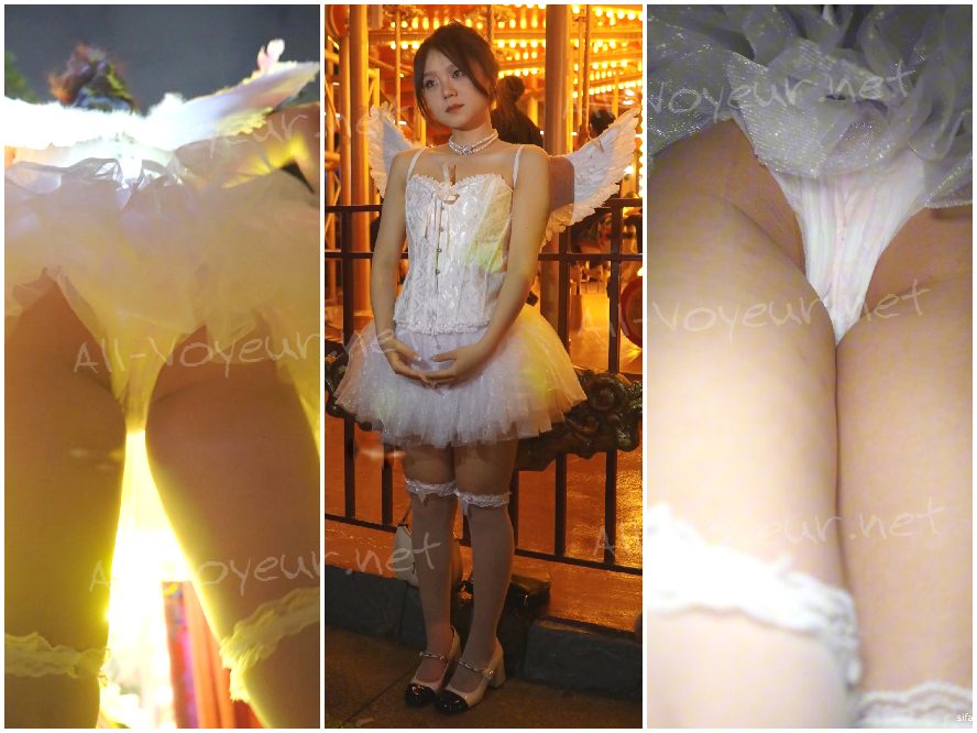 (BC-AA-663) 遊園地CDストラップレスドレス美女…セクシーな黒ストッキングニーハイソックスと白パンティストッキング