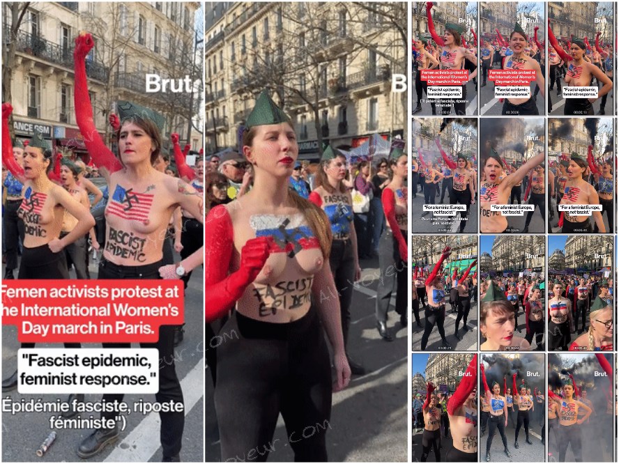 ❤️ 奇抜で目を引く光景 ❤️ ウクライナの有名な急進的フェミニスト・グループ「Femen（フェメン）」のメンバーが、国際女性デーにパリで全裸での抗議活動を行いました。