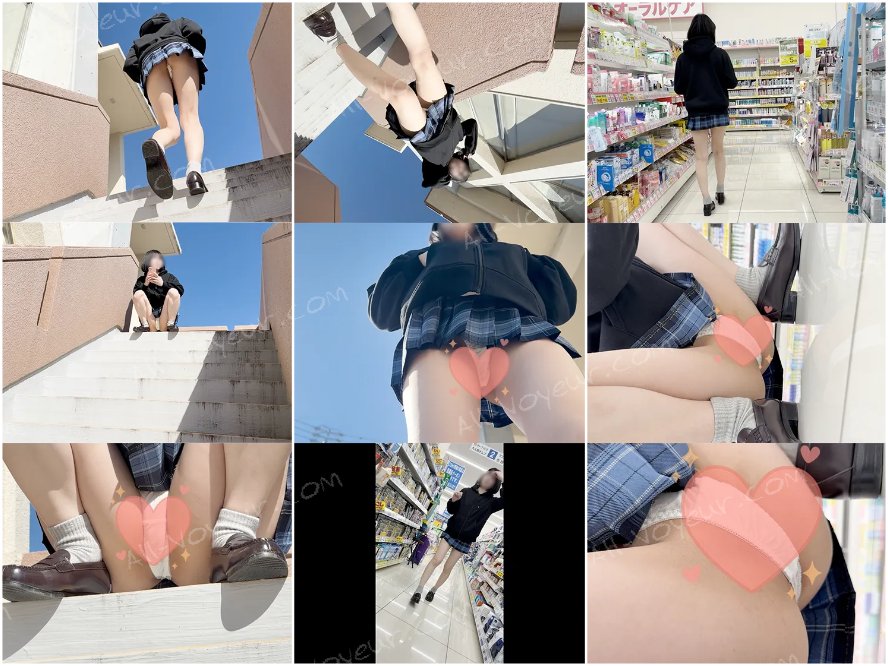 【パン撮記47】どプリケツの超ミニ制服女子！街歩き粘着パンチラゲット！！