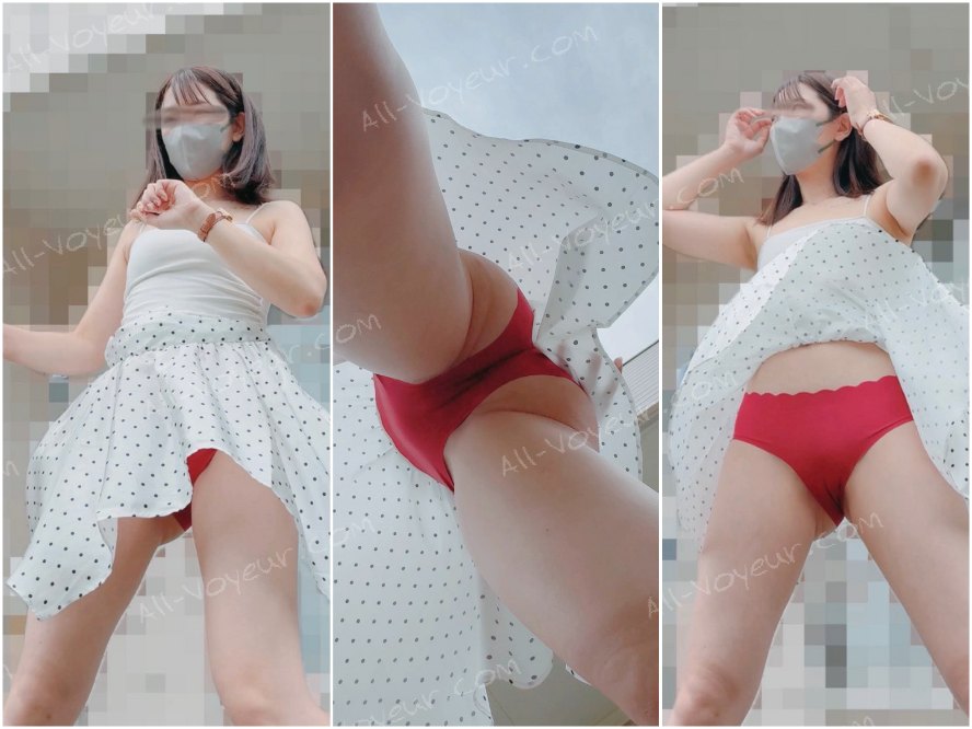 【風チャレ！！】キャミにドット柄のサテンひらひらスカートでパンツはまさかの…♡♡
