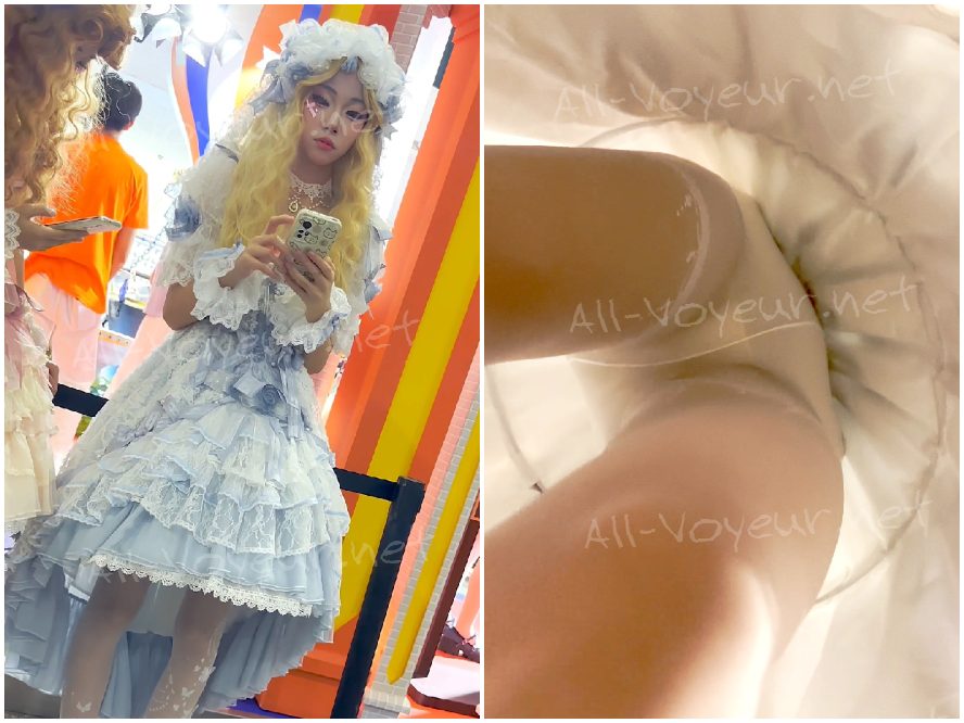 [KFC] ウェディングドレスを着たロリータ風の女子高生2人が買い物に出かけます。白いストッキングと白い下着は一石二鳥です。