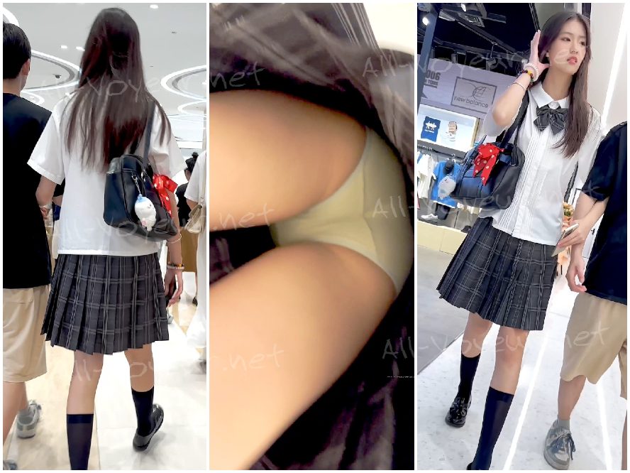 [KFC] スーパーで食料品を買い物している若い女性。白い下着の前面がわずかに黒ずんでいる。可能な限り前面の写真を撮っている。