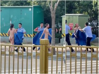 ❤️吃瓜❤️小仙女街道上裸奔，快穿上衣服 骚女人！不愿穿衣还意图殴打民警！