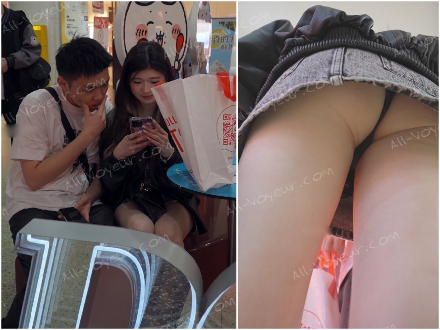 BCレジェンドがショッピングモールで、デニムのスカートを履いた若い女性をつけ回し、こっそりと盗撮する……彼女の食い込んだタイトなパンティーは奥深くまで入り込み、列に並んでいる間に彼女は興奮してくる。