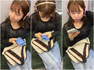 【推定B~Cカップ6】透けてる服！頬に丸みのあるキュートなお姉さんの胸の膨らみ撮影！