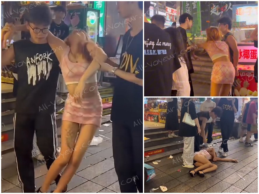 长沙街头,喝得烂醉如泥的美女小姐姐被人搀扶上车,全程走光